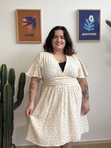 Robe courte coton mini tulipes grande taille