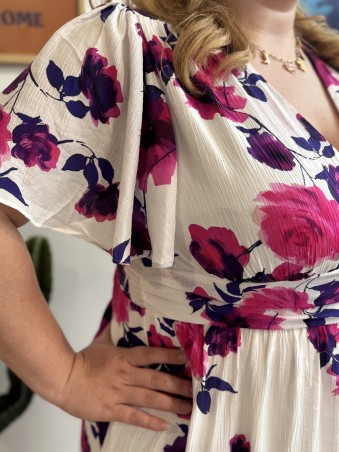 Robe courte coton fleurs violettes