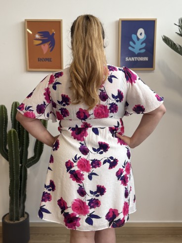 Robe courte coton fleurs violettes grande taille