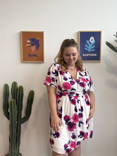 Robe courte coton fleurs violettes grande taille