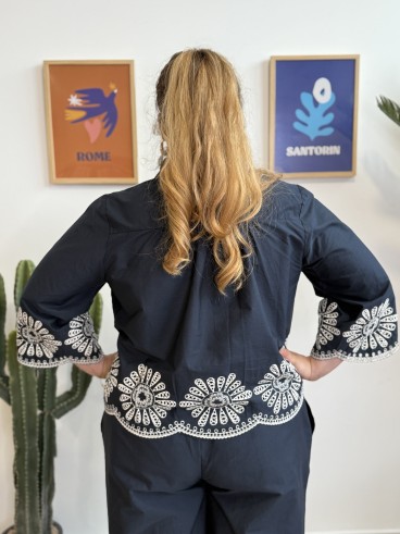 Chemise coton broderie bas bleu