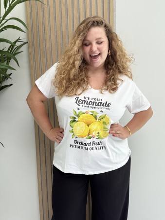Tee shirt blanc "Silia" imprimé citrons et lemonade TU
