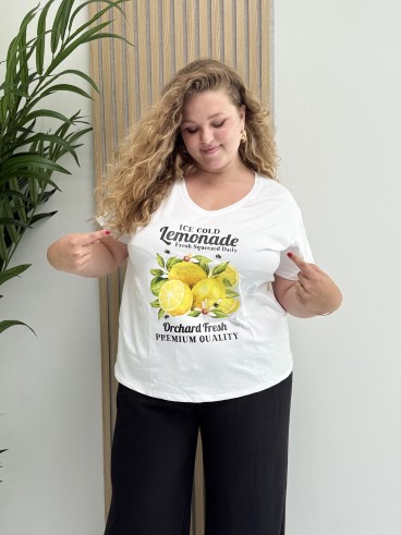 Tee shirt blanc "Silia" imprimé citrons et lemonade TU