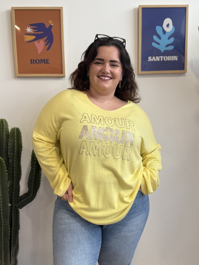 Pull fin amour Adelina jaune