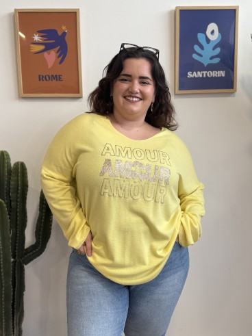 Pull fin amour Adelina blanc mi long grande taille