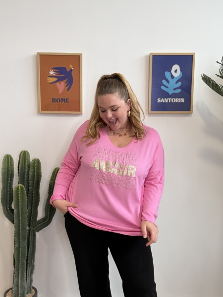 Pull fin amour Adelina blanc mi long grande taille