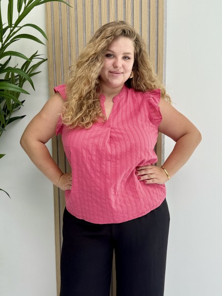 Top en coton "Dréa" sans manches à rayures fuschia