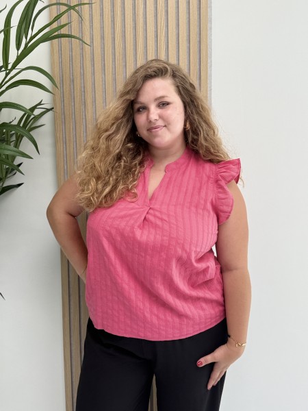 Top en coton "Dréa" sans manches à rayures fuschia