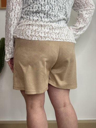 Jupe short feutrine Esmée beige avec broche coeur grande taille