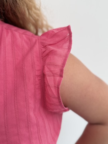 Top en coton "Dréa" sans manches à rayures fuschia