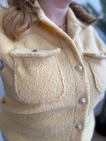 Gilet sans manches bouclette poches grande taille jaune