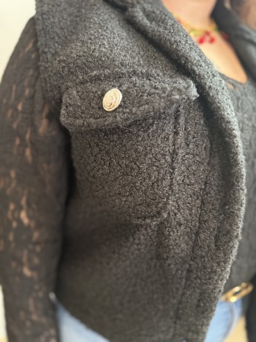 Gilet sans manches bouclette poches grande taille noir