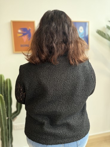 Gilet sans manches bouclette poches grande taille noir