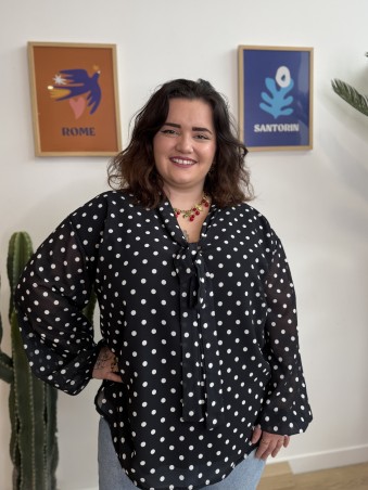 Blouse fluide pois noeud noir