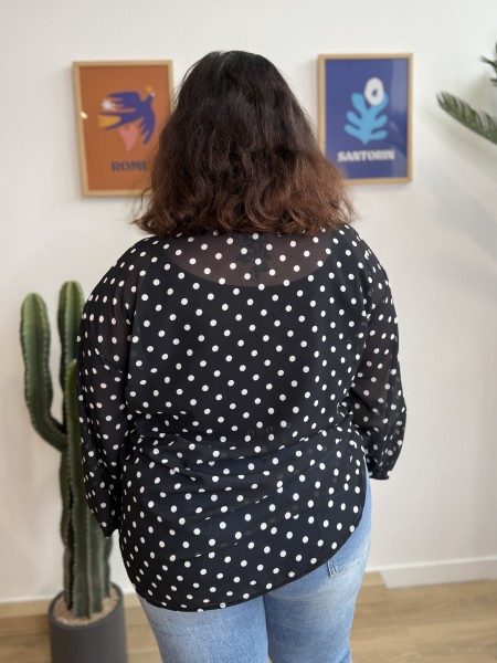 Blouse fluide pois noeud noir