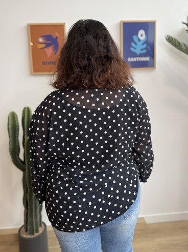 Blouse fluide pois noeud noir