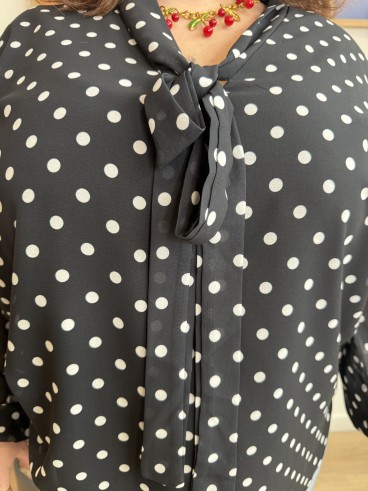 Blouse fluide pois noeud noir