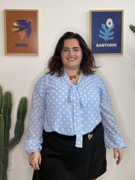 Blouse fluide pois noeud bleu ciel grande taille