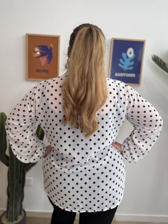 Blouse fluide pois noeud blanc