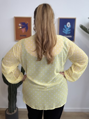 Blouse fluide pois noeud jaune
