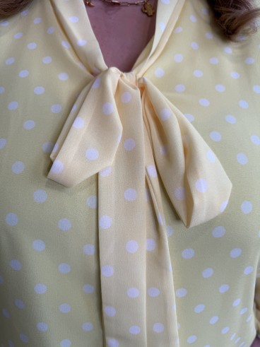 Blouse fluide pois noeud jaune