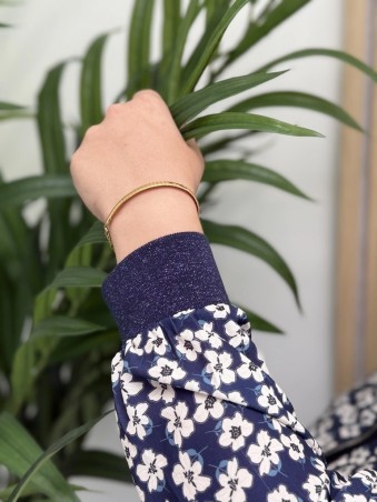Veste bomber bleu "Sweet" avec col et manches pailletés imprimé mini fleurs