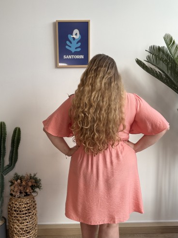 Robe fluide courte ceinture plissée jaune grande taille