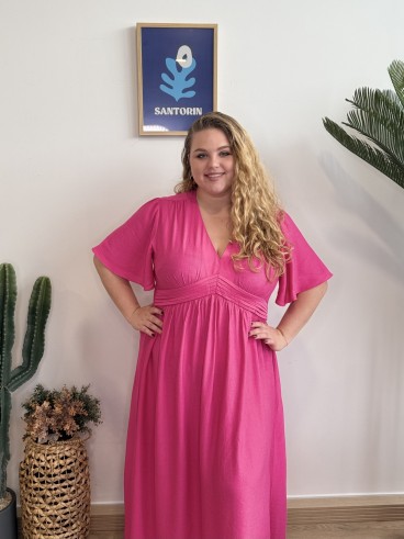 Robe fluide courte ceinture plissée jaune grande taille