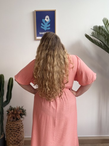 Robe fluide courte ceinture plissée jaune grande taille