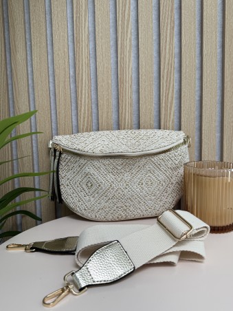 Sac banane lurex tissé motif géometrique or