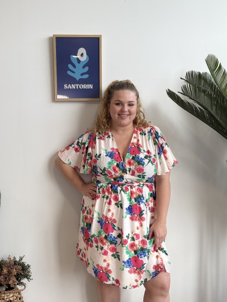 Robe fluide courte ceinture plissée jaune grande taille