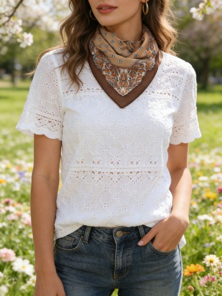 Carré effet soie 70x70cm marguerites marron