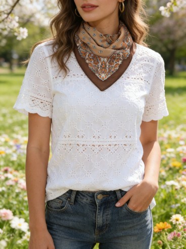 Carré effet soie 70x70cm marguerites marron