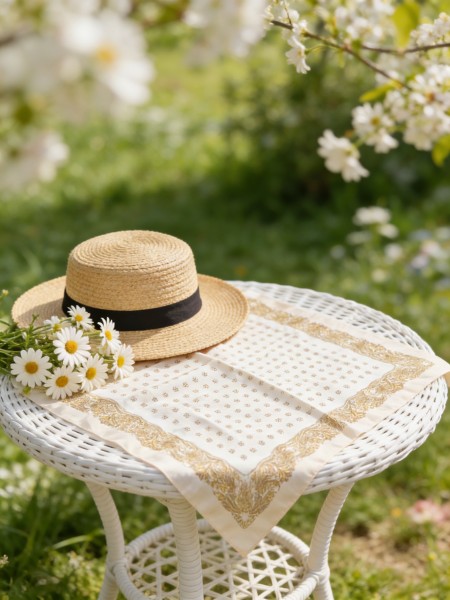 Carré effet soie 70x70cm marguerites beige