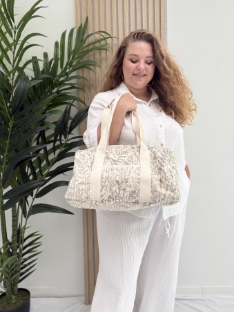 Sac polochon en coton imprimé floral blanc AMOUR