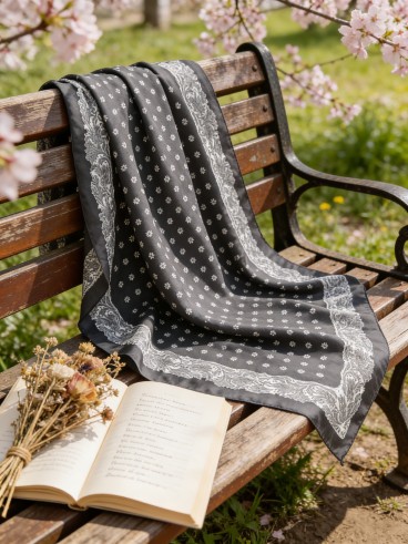 Carré effet soie 70x70cm marguerites noir