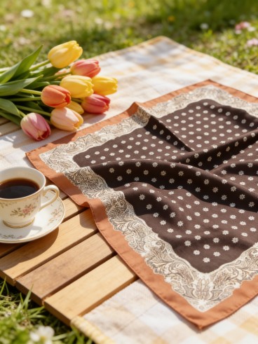 Carré effet soie 70x70cm marguerites camel