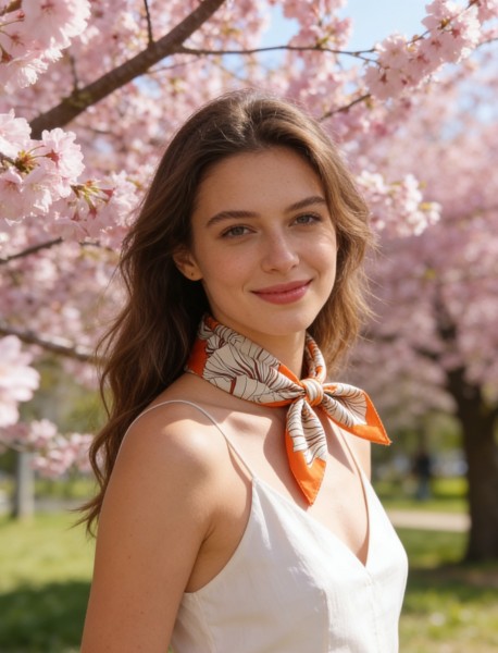 Carré effet soie 70x70cm feuilles plissées orange