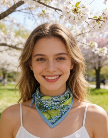 Carré effet soie 70x70cm citrons bleu