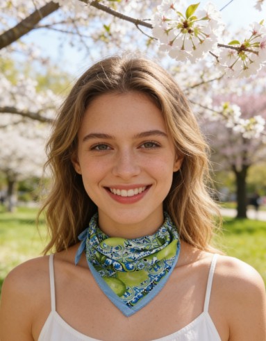 Carré effet soie 70x70cm citrons bleu