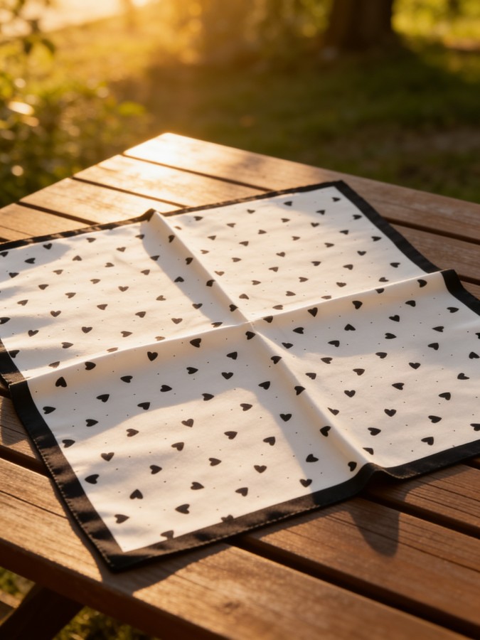 Carré effet soie 70x70cm minis coeurs noir