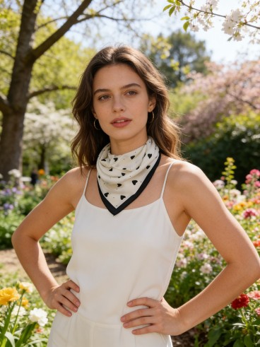 Carré effet soie 70x70cm minis coeurs noir