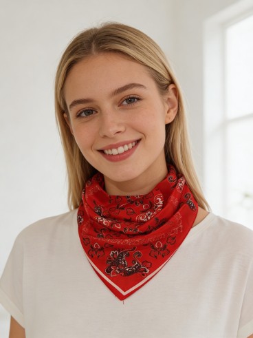 Carré effet soie 70x70cm arabesque rouge