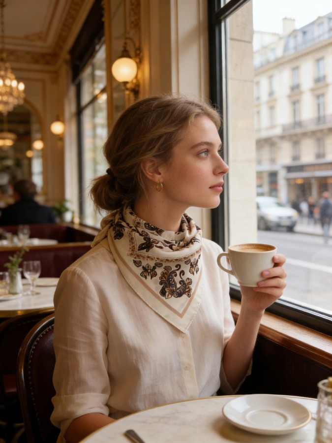 Carré effet soie 70x70cm arabesque beige