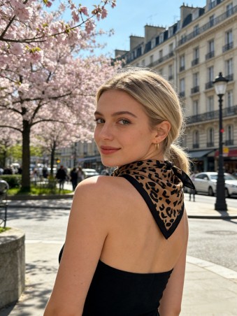 Carré effet soie 70x70cm léopard n°2 camel