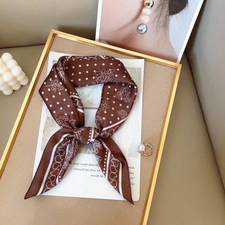 Carré effet soie 70x70cm pois et feuilles marron