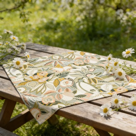 Carré effet soie 70x70cm fleurs dessins vert