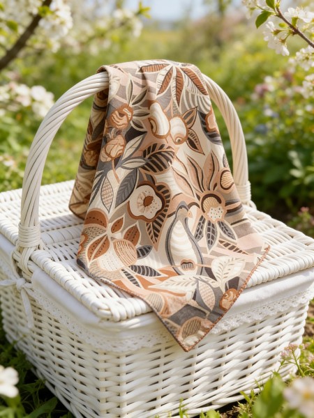 Carré effet soie 70x70cm fleurs dessins taupe