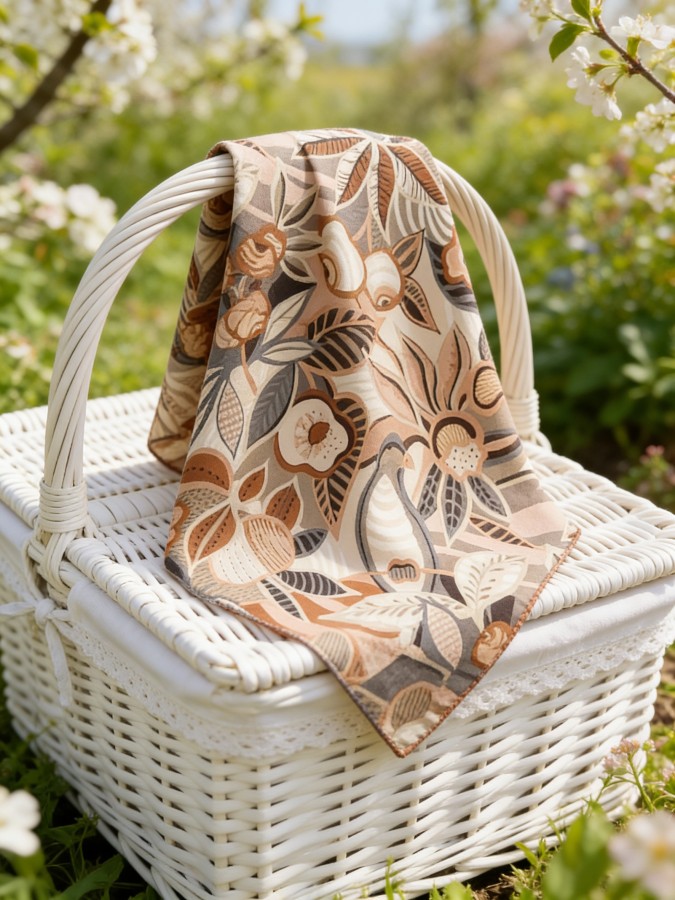 Carré effet soie 70x70cm fleurs dessins taupe