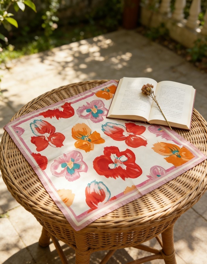 Carré effet soie 70x70cm grandes fleurs rose